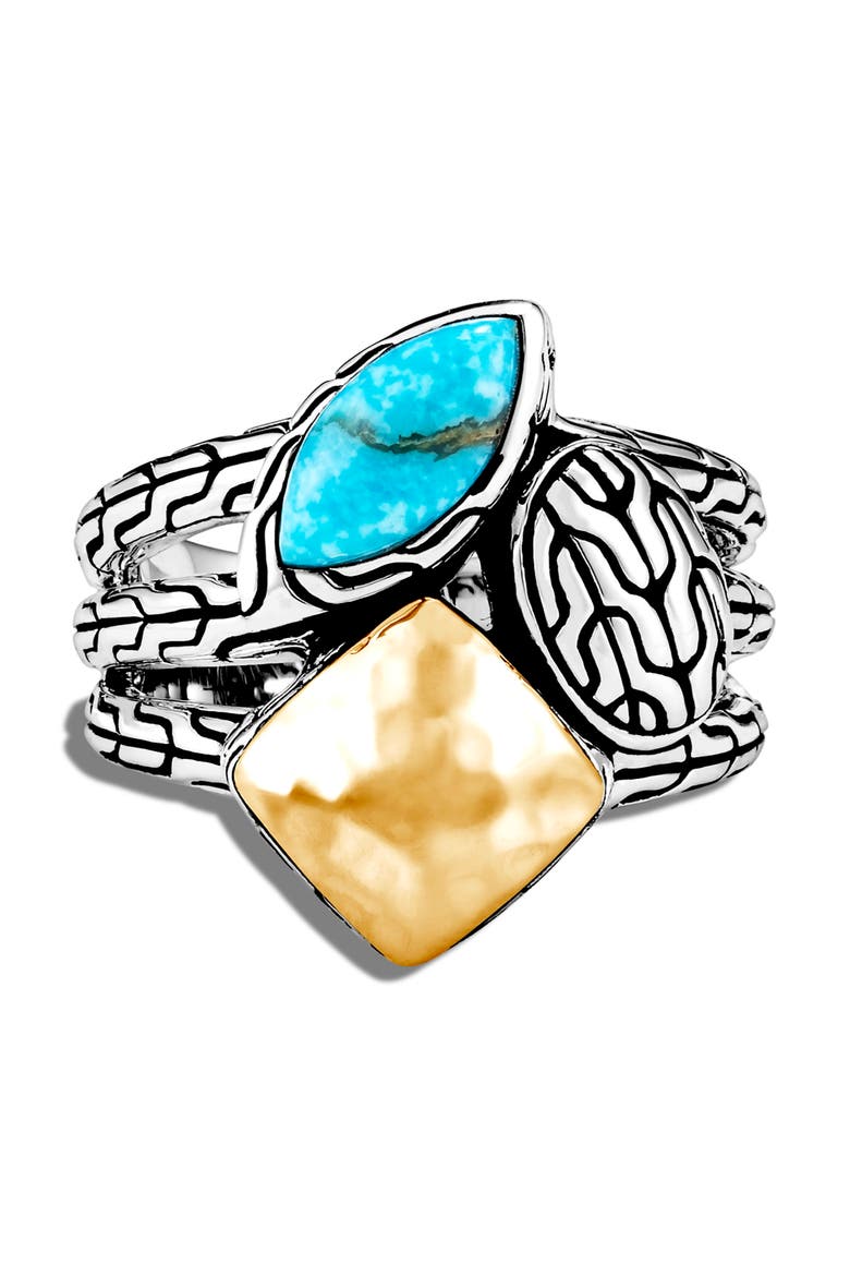 Classic Chain Hammered Cluster Ring, Alternate, color, GOLD/SILVER/ TURQUOISE