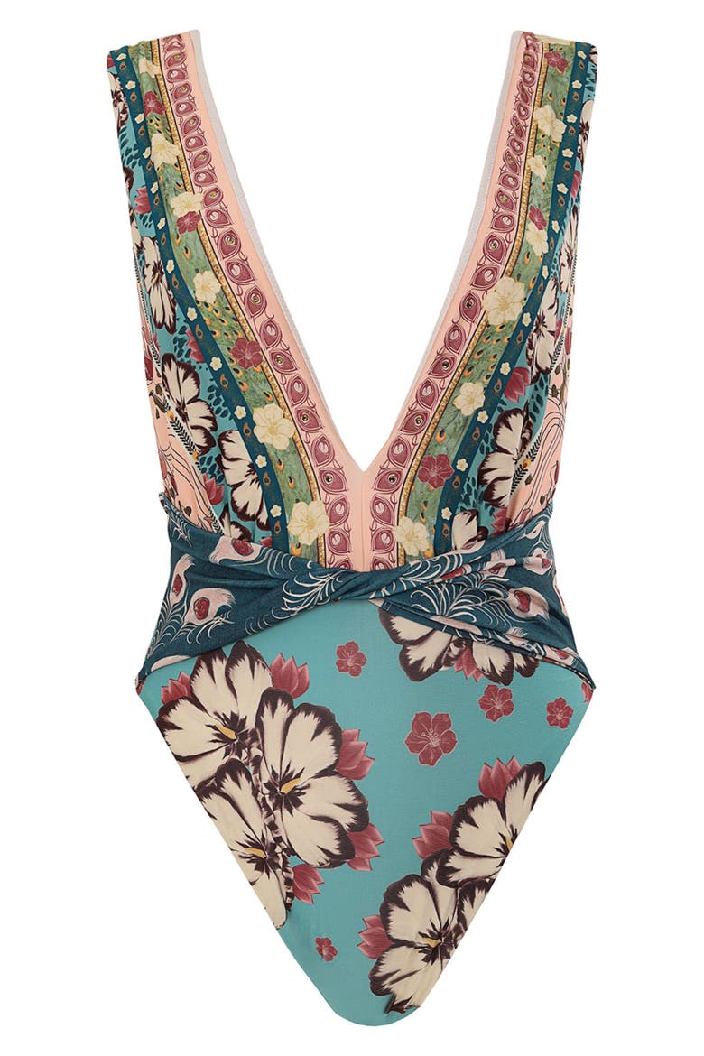 Ellis Plume Floral Twist Front One-Piece Swimsuit, Alternate, color, BLUE