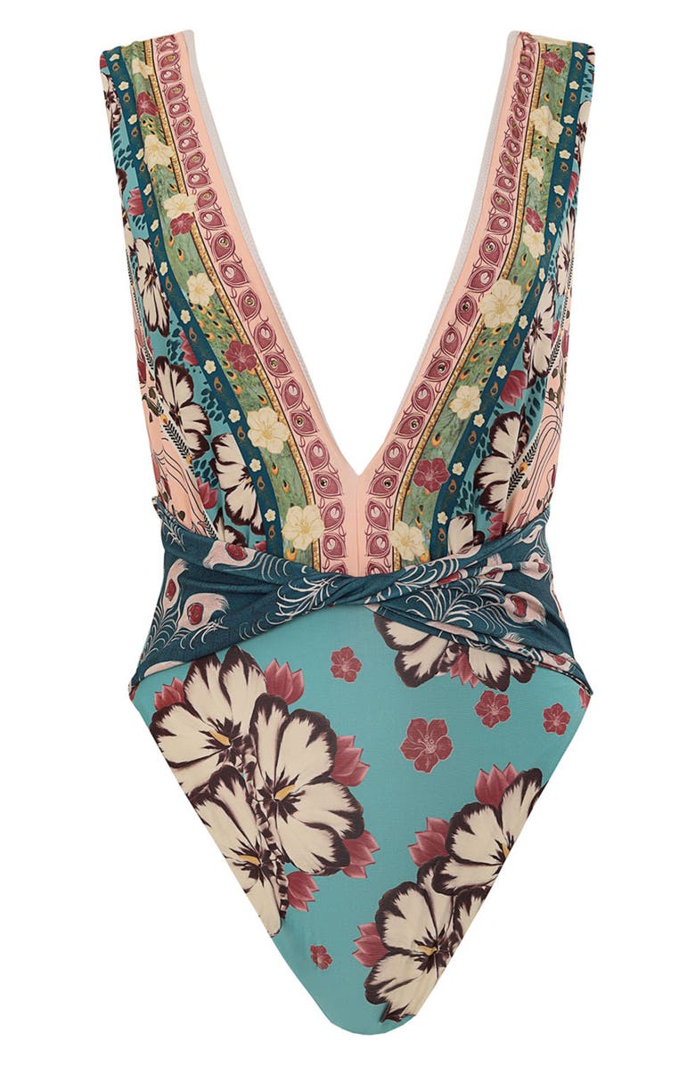 Agua Bendita Ellis Plume Floral Twist Front One-Piece Swimsuit, Alternate, color, Blue
