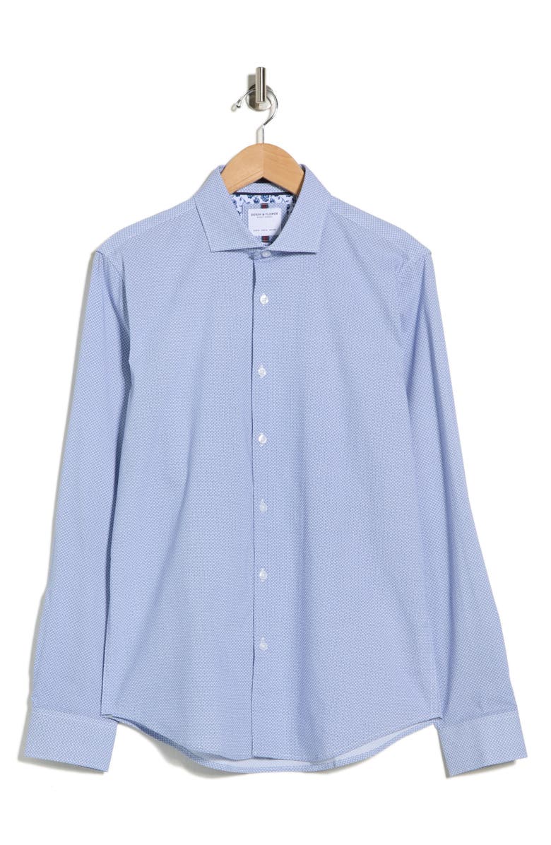 DENIM AND FLOWER Pop Geometric Button-Up Shirt, Main, color, Blue/ White