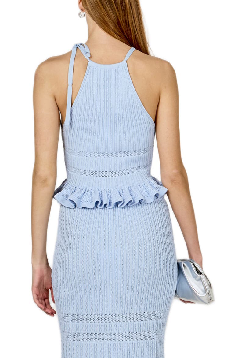 Ruffle Knit Tie Neck Top, Alternate, color, POWDER BLUE