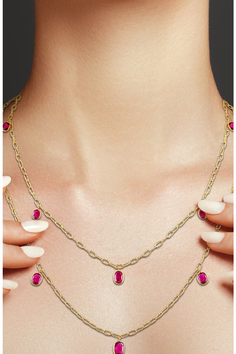 Ruby Tinsel Charm Chain Necklace, Main, color, YELLOW GOLD/ RUBY