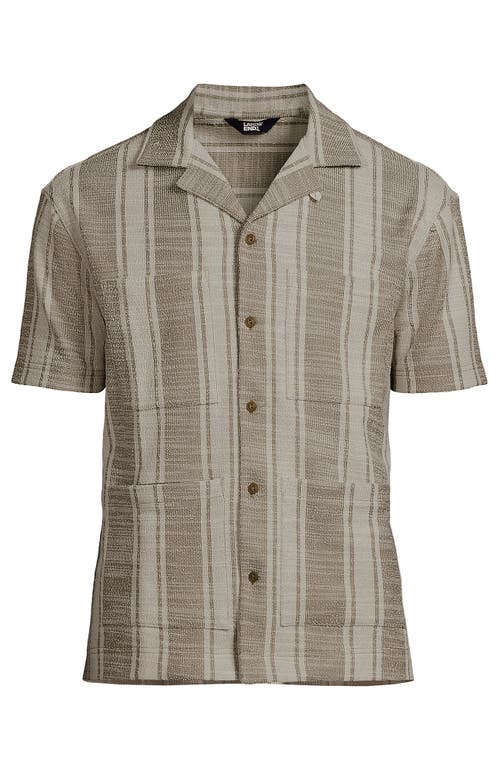 Lands' End Short Sleeve Textured Jacquard Camp Collar Shirt In Brown