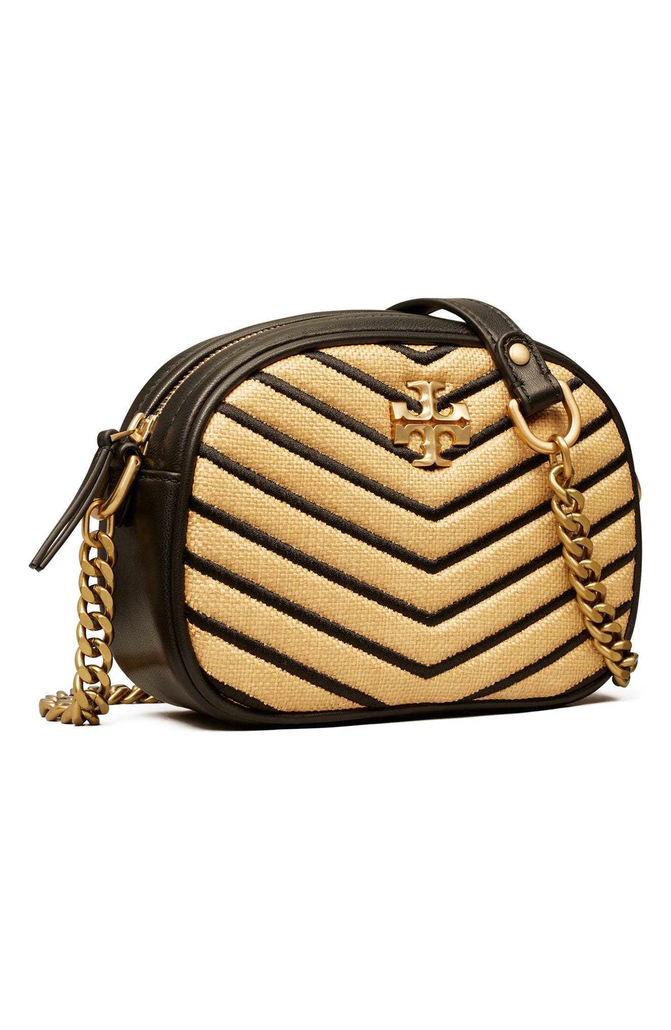 Tory Burch Kira Chevron Small Straw Crossbody Bag, Alternate, color, 