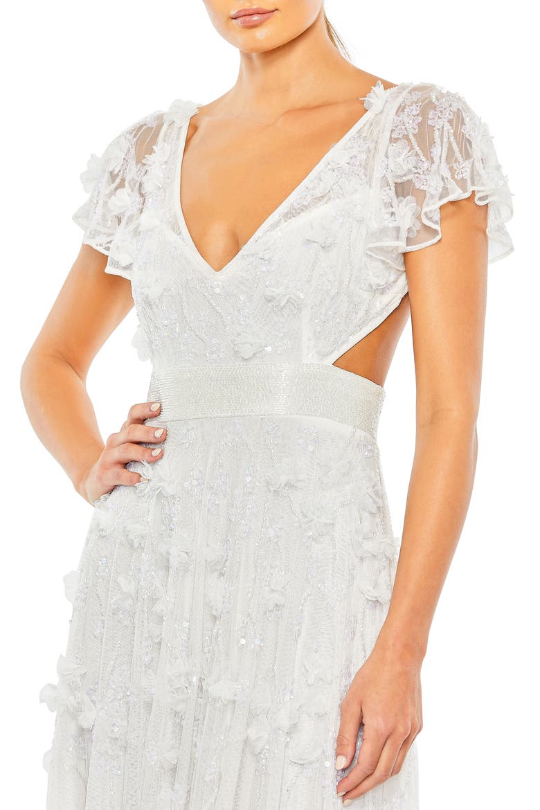 3D Floral Sequin A-Line Gown, Alternate, color, WHITE