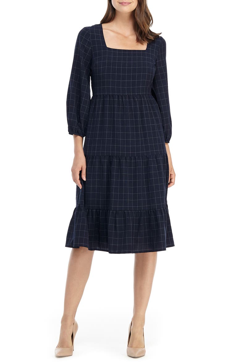 Brynn Square Neck A-Line Dress, Main, color, NAVY MULTI