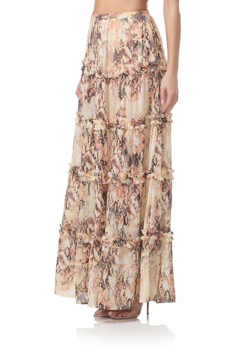 AFRM Sabina Snakeskin Print Tiered Maxi Skirt, Alternate, color, Shine Snake