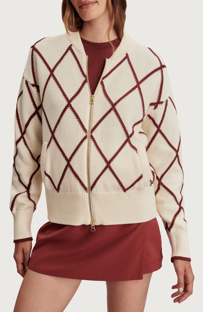 Varley Nile Cotton Bomber Cardigan, Main, color, Ivory / Port