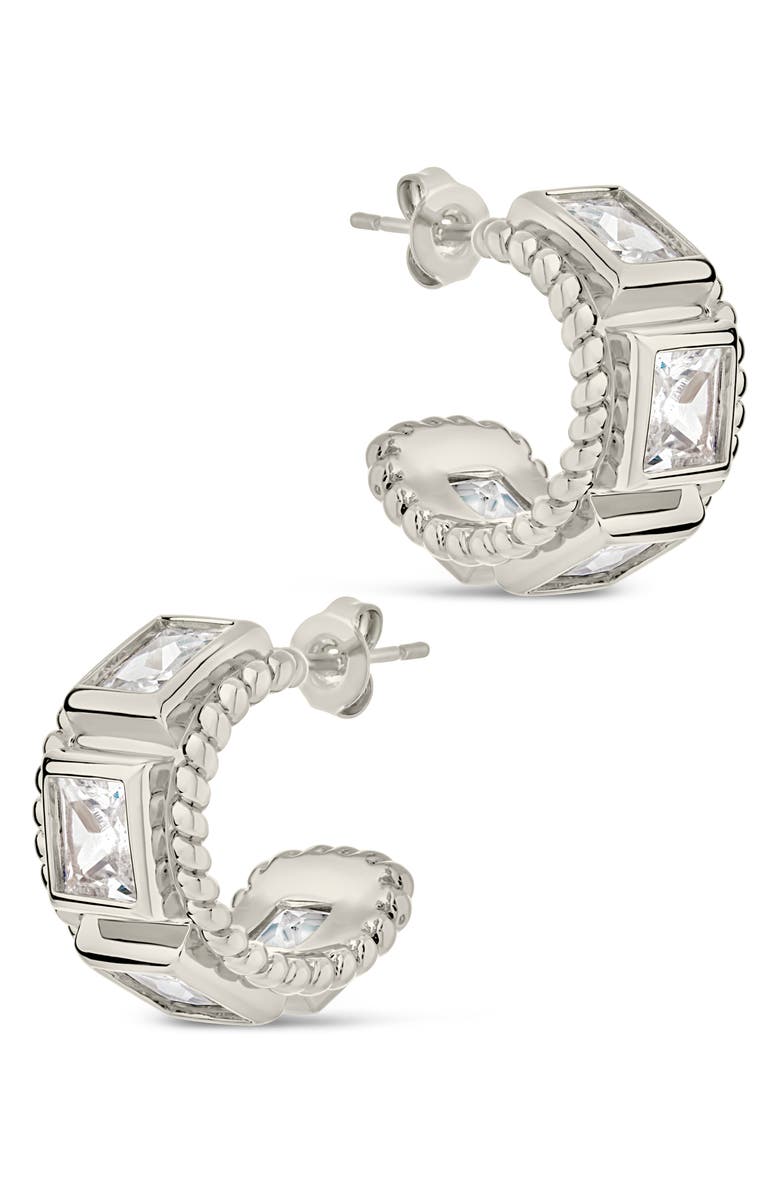 Sterling Forever Cassia Cubic Zirconia Huggie Hoop Earrings, Alternate, color, Silver