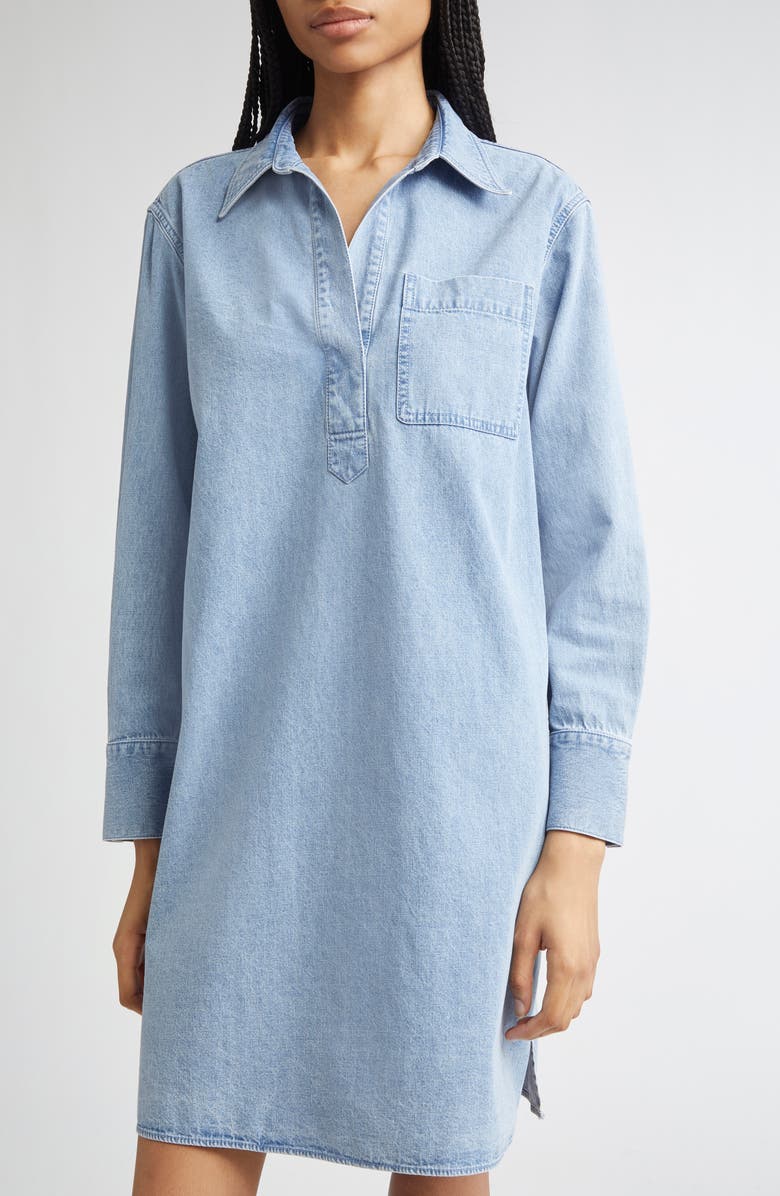 Lafayette 148 New York Long Sleeve Denim Popover Dress, Alternate, color, Stonewash Blue