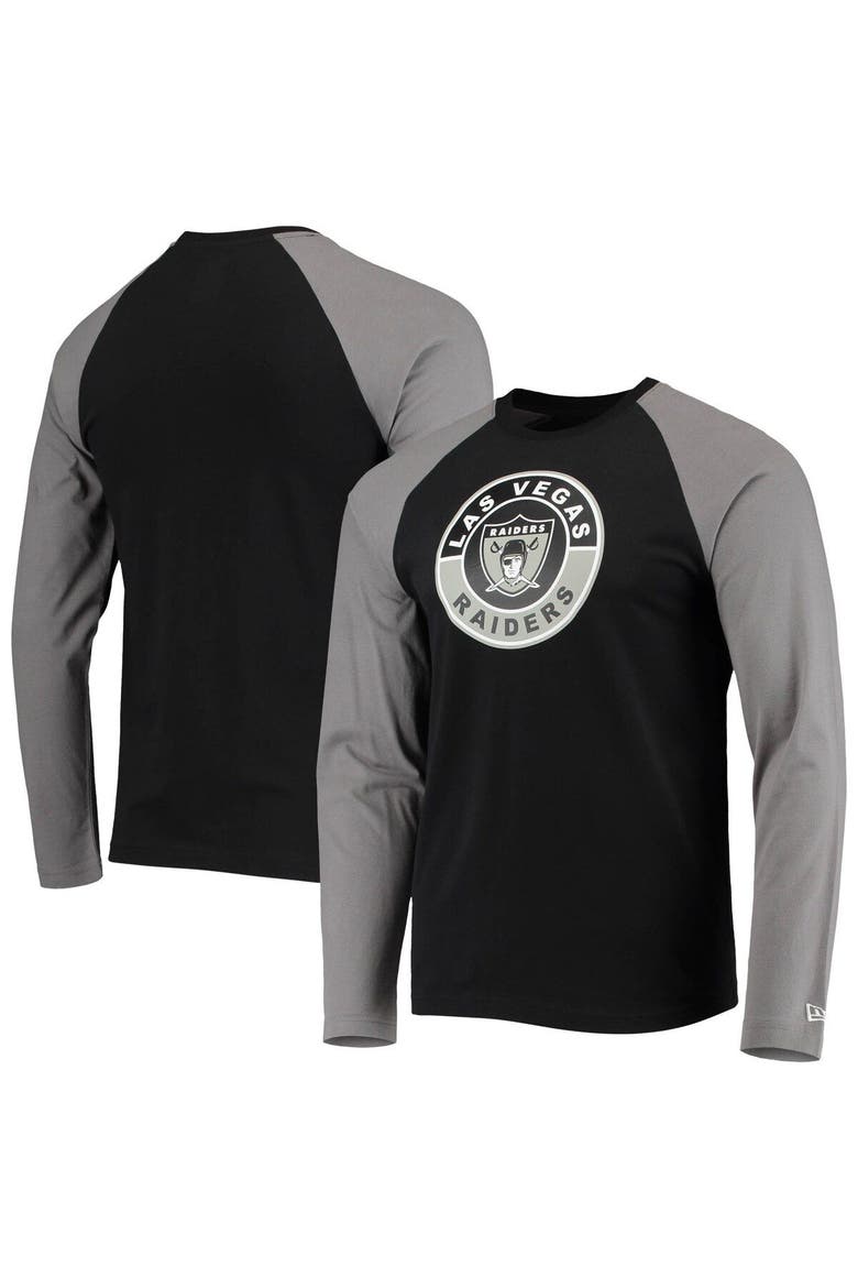 Men's New Era Black/Gray Las Vegas Raiders League Raglan Throwback Long Sleeve T-Shirt, Main, color, Black