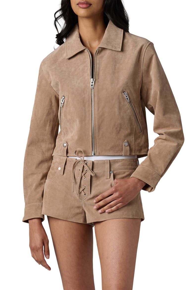 Crop Suede Jacket, Main, color, LATTE FRAPPE