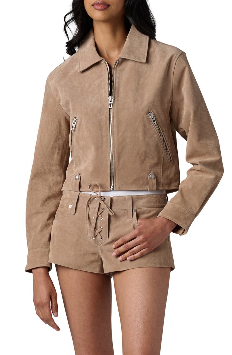 BLANKNYC Crop Suede Jacket, Main, color, Latte Frappe