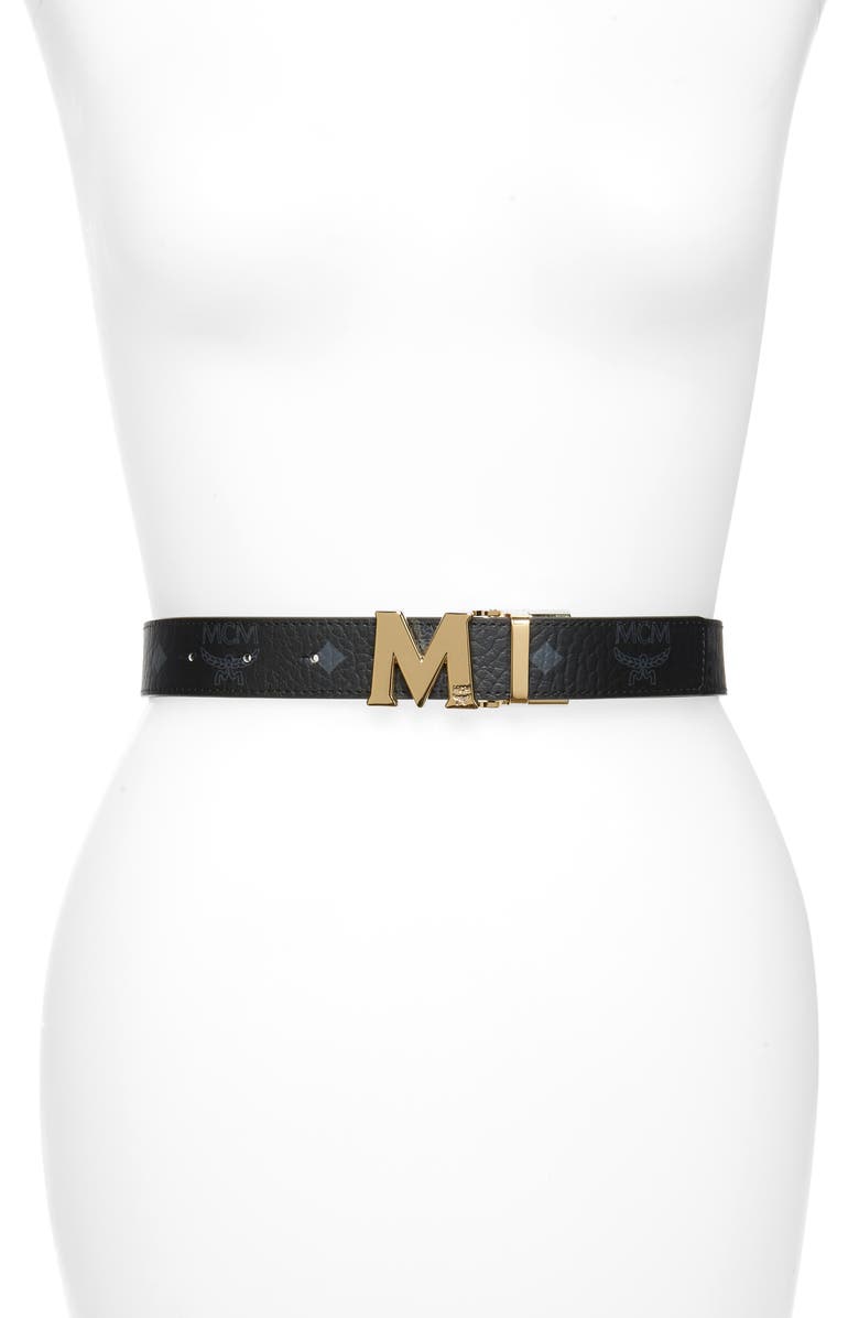 MCM Logo Buckle Reversible Belt, Main, color, 