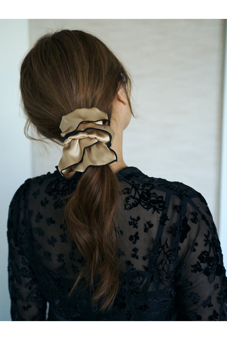 "Maxi Flower" Double-Layer Oversized Silk Scrunchie, Alternate, color, Tan