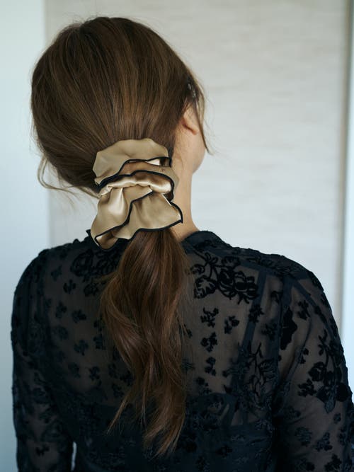 Lost Pattern Nyc "maxi Flower" Double-layer Oversized Silk Scrunchie In Brown