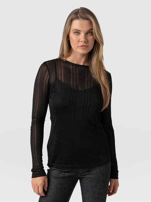 Saint + Sofia Demi Lace Long Sleeve Tee In Black