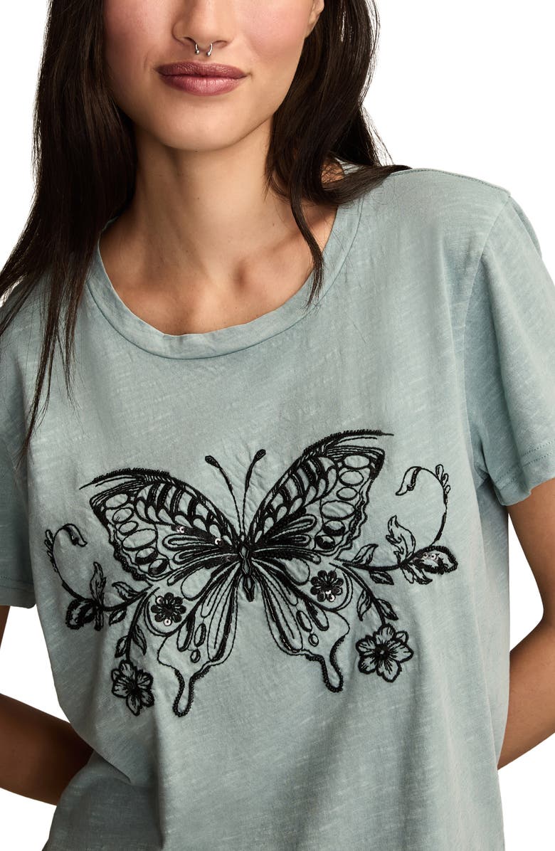 Lucky Brand Embroidered Butterfly Cotton Graphic T-Shirt, Alternate, color, Arona
