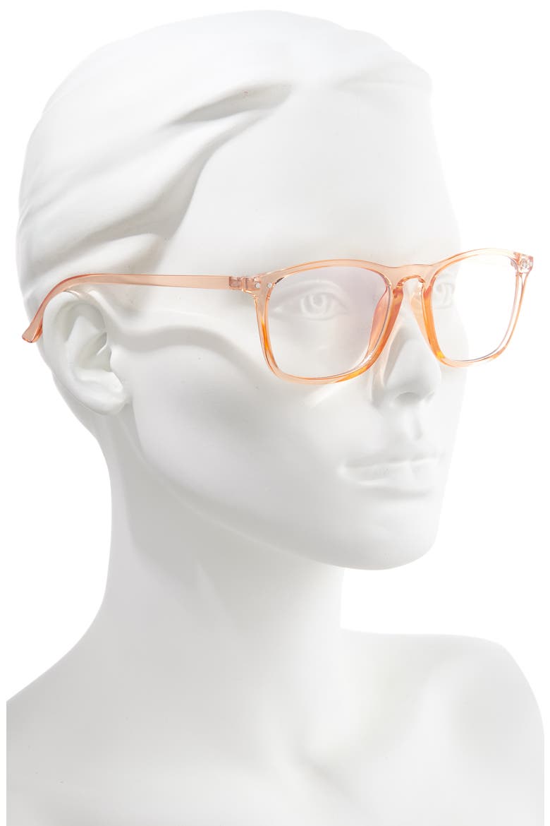 52mm Blue Light Blocking Square Glasses, Alternate, color, NUDE