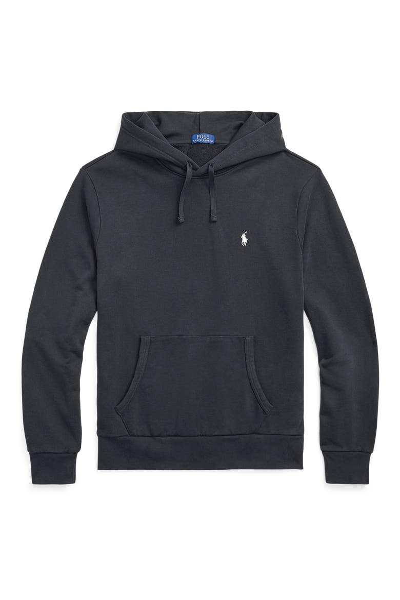 Loopback Cotton Fleece Hoodie, Alternate, color, POLO BLACK