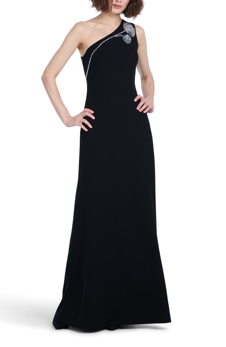 EMILY SHALANT Crystal One-Shoulder Stretch Crepe Gown, Alternate, color, 