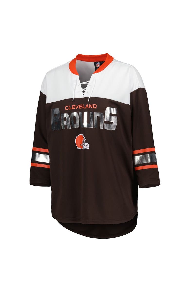 G-III 4HER BY CARL BANKS Women's G-III 4Her by Carl Banks Brown/White Cleveland Browns Double Team 3/4-Sleeve Lace-Up T-Shirt, Alternate, color, Brown