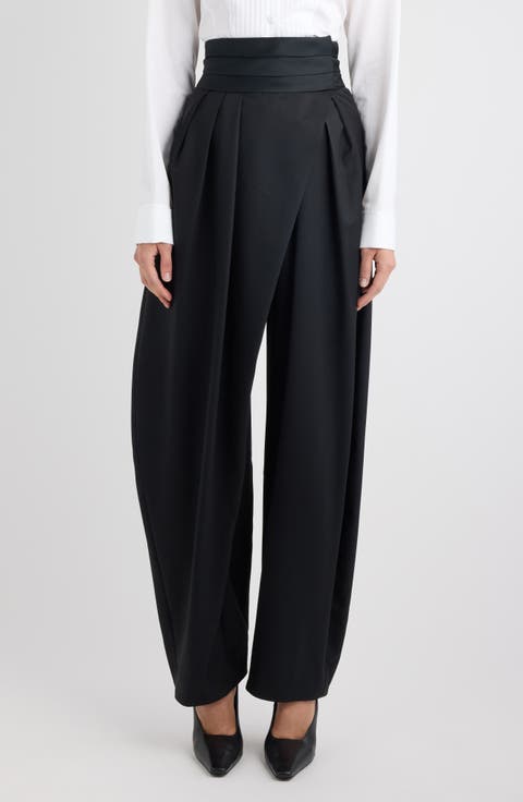 Tux High Waist Stretch Wool Barrel Leg Pants