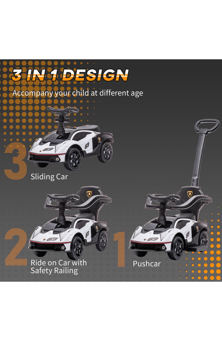 Aosom 2-in-1 Kids Push Car with Horn, Engine Sound, Steering Wheel, Alternate, color, White