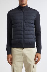 Moncler Wool & Cashmere Blend Quilted Zip-Up Cardigan