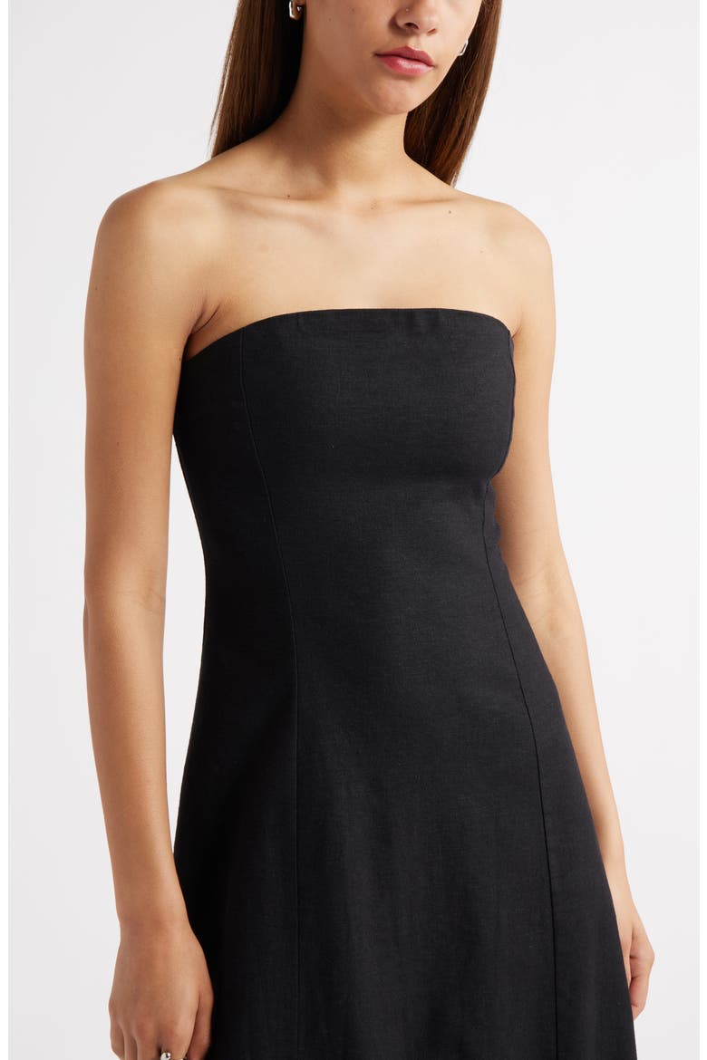 Strapless Linen Blend Midi Dress, Alternate, color, BLACK
