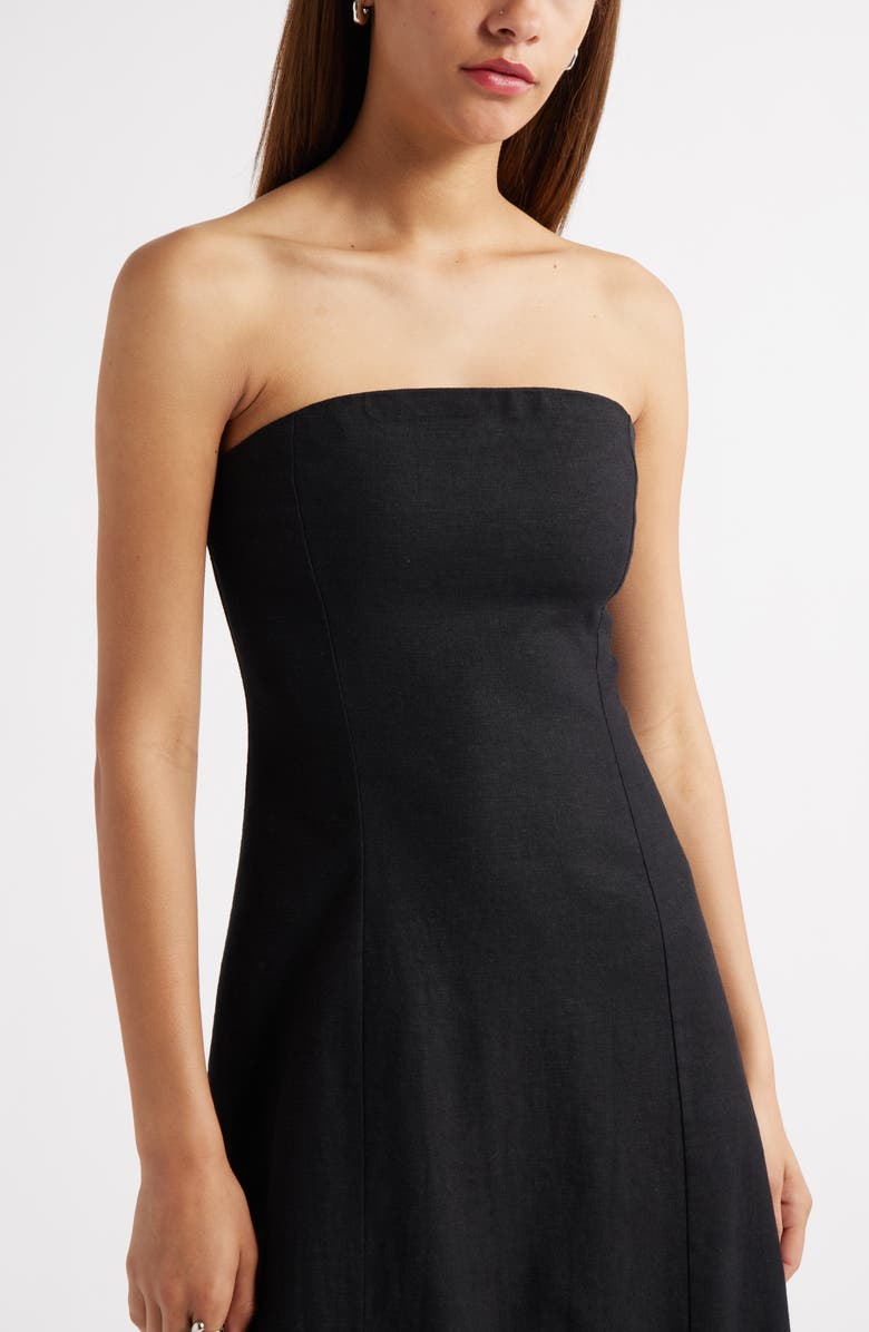 Open Edit Strapless Linen Blend Midi Dress, Alternate, color, Black