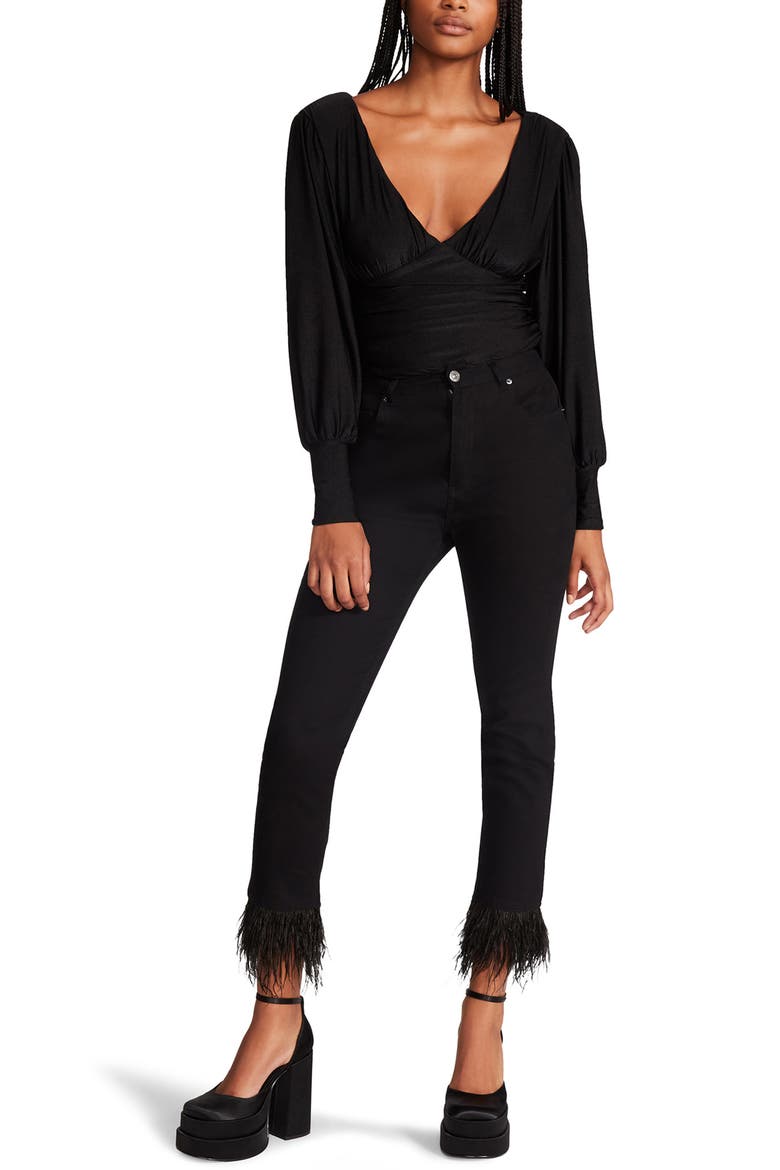 Kali Long Sleeve V-Neck Bodysuit, Alternate, color, BLACK