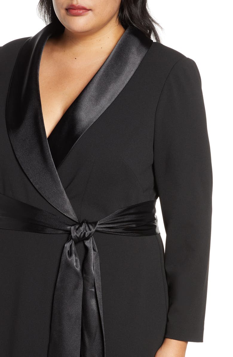 Eliza J Tuxedo Faux Wrap Long Sleeve Gown, Alternate, color, 