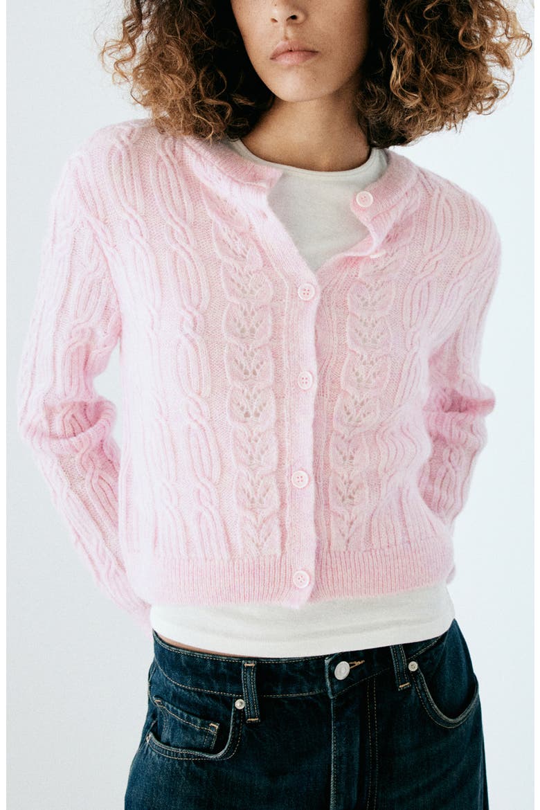 Cable Knit Cardigan, Main, color, PASTEL PINK