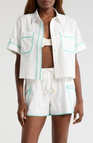 Kulani Kinis Crop Cover-Up Button-Up Shirt