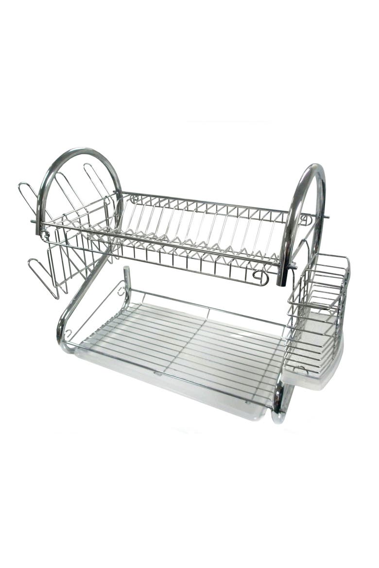 22-Inch Dish Rack with Mug Stand and Cutlery Holder, Main, color, Silver