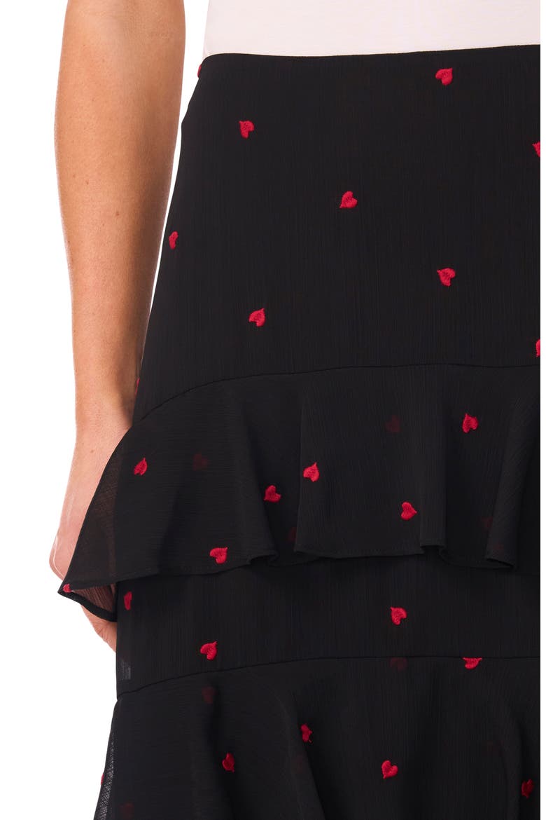 Embroidered Heart Ruffle Tiered Midi Dress, Alternate, color, RICH BLACK