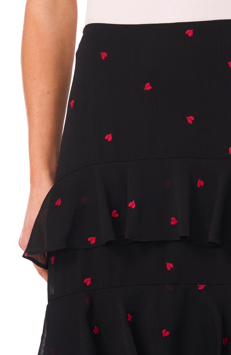 CeCe Embroidered Heart Ruffle Tiered Midi Dress, Alternate, color, Rich Black