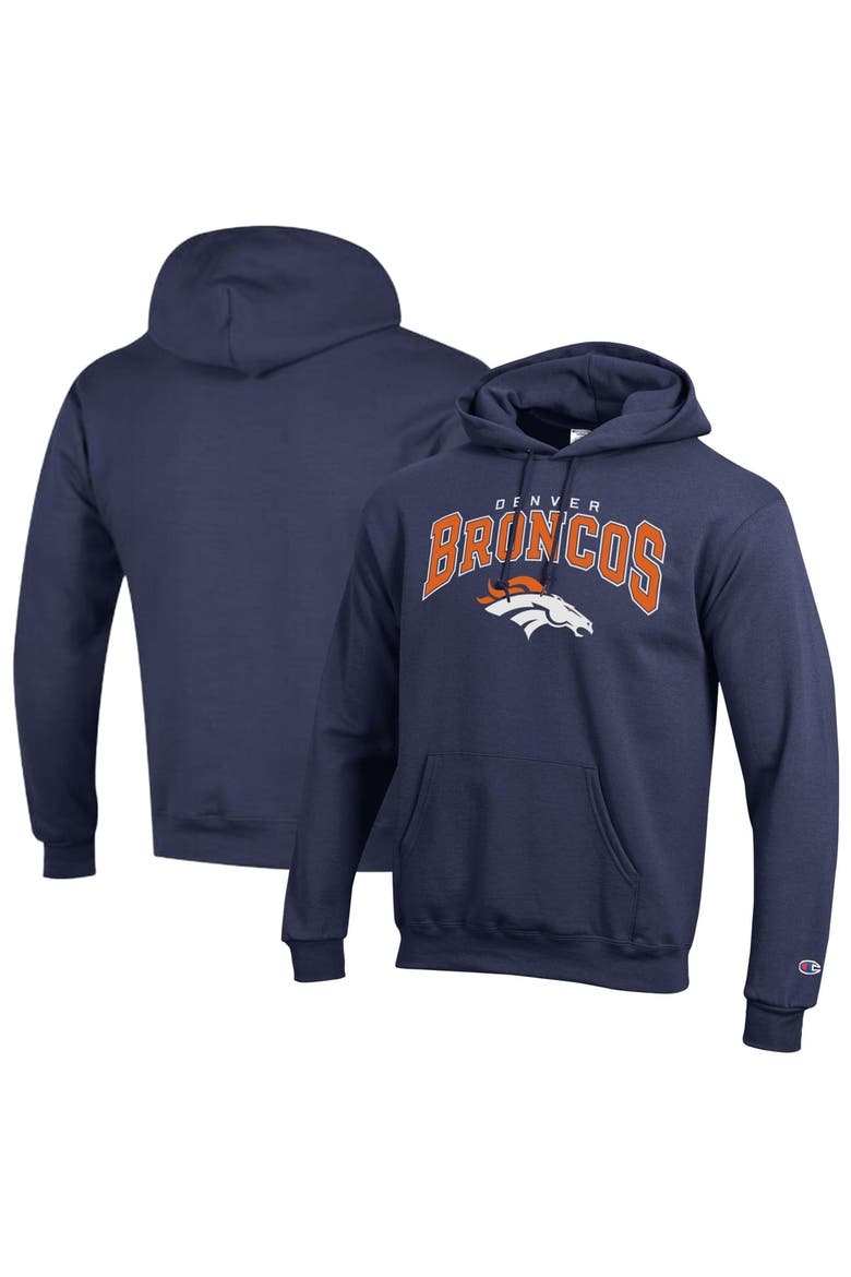 Men's Champion Navy Denver Broncos Powerblend Arch over Logo Hoodie, Main, color, Navy
