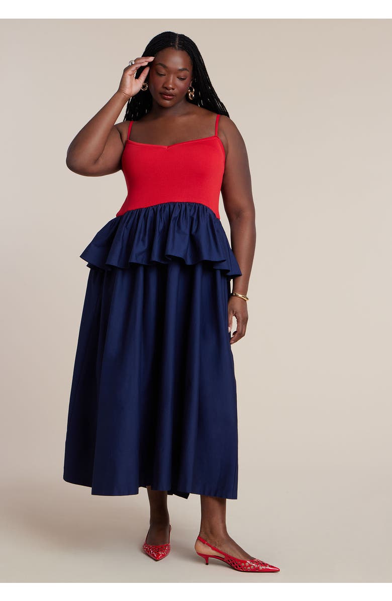 ELOQUII Peplum Detail Colorblocked Dress, Alternate, color, Goji Pageant Blue