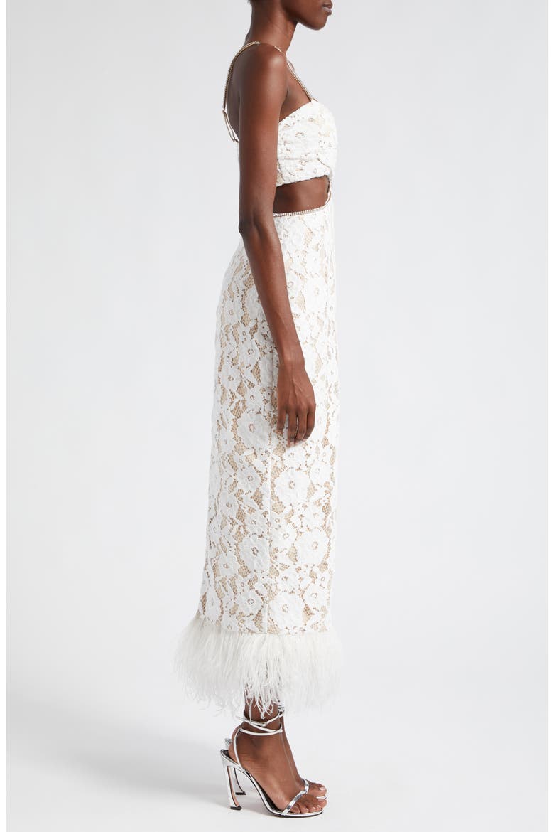 Sarah Cutout Lace Feather Trim Maxi Dress, Alternate, color, WHITE