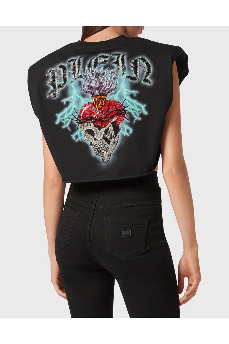 Shoulder Pads Cropped Top Love Tattoo Women, Alternate, color, black