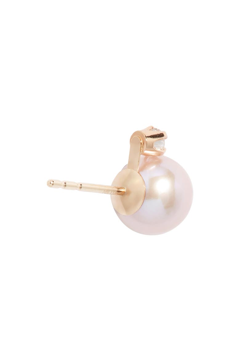 Diamond & Freshwater Pearl Stud Earrings, Alternate, color, BLUSH- 14K YELLOW GOLD