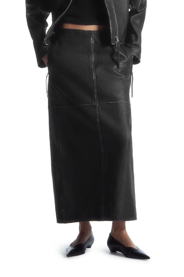 Racer Paneled Leather Skirt, Main, color, BLACK DARK