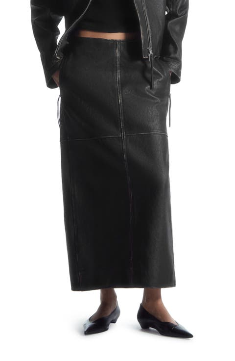 Racer Paneled Leather Skirt