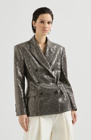 Brunello Cucinelli Dazzling texture embroidery blazer in virgin wool flannel