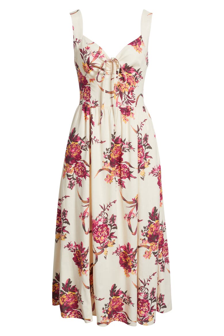 Floral Midi Dress, Alternate, color, BEIGE- PINK ANTOINETTE FLORAL