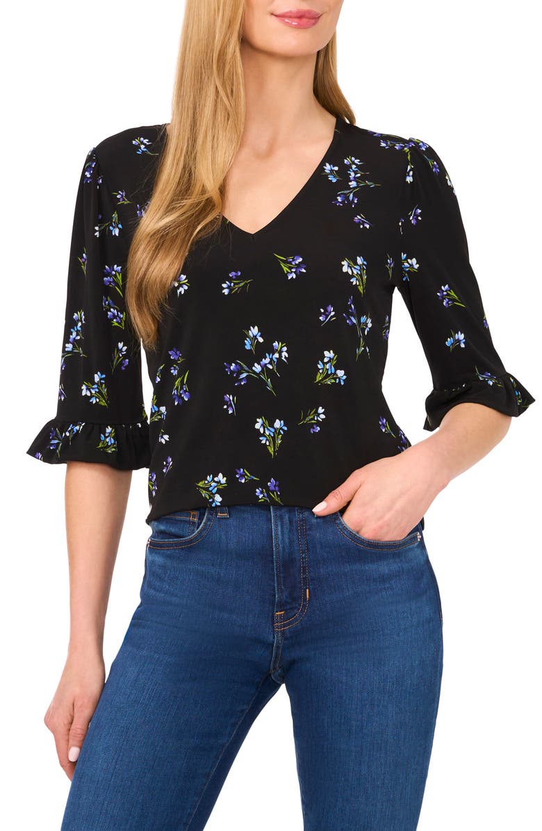 CeCe Floral Ruffle Sleeve Top, Main, color,