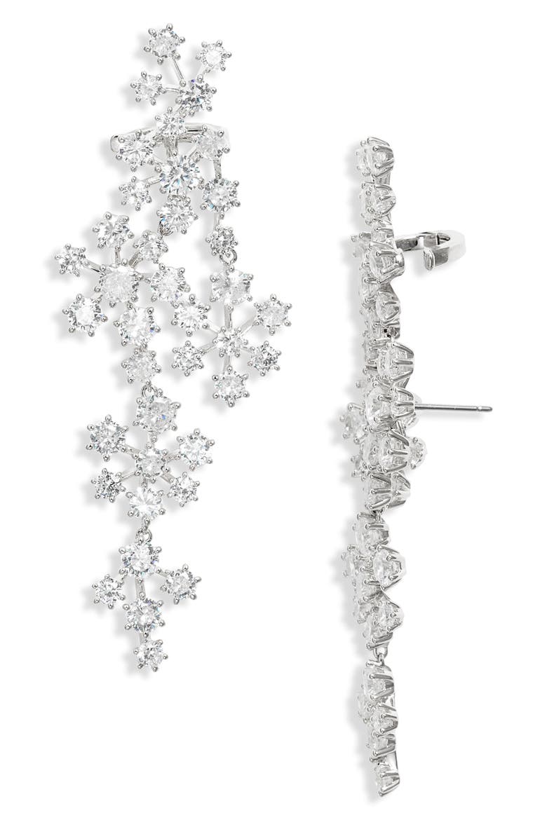 Climber Drop Earrings, Main, color, RHODIUM/ CUBIC ZIRCONIA