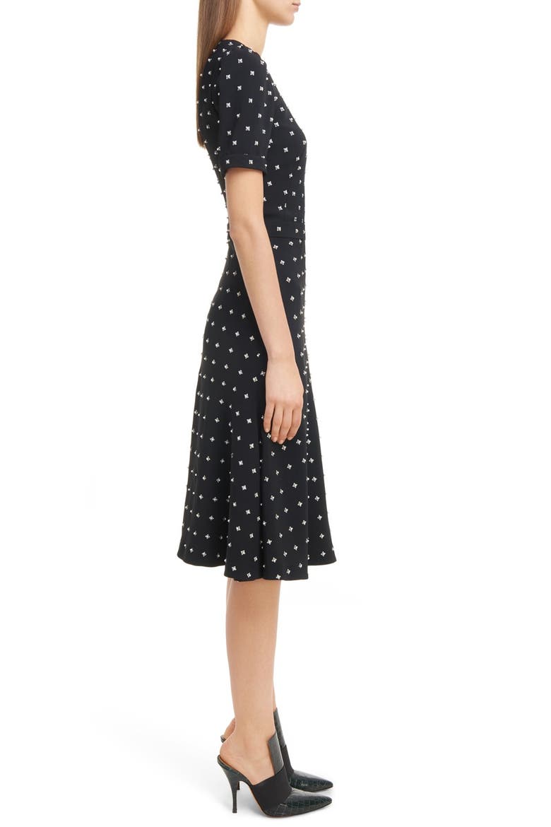 Imitation Pearl Embellished Lily Print Dress, Alternate, color, BLACK